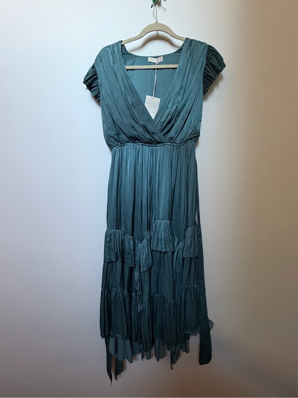 Ulla Johnson Teal Abella V-Neck Tiered Dress - never warn with tags